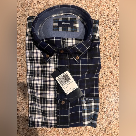 NWT Faconnable Special Poplin Shirt - Navy/Multi - Picture 1 of 2